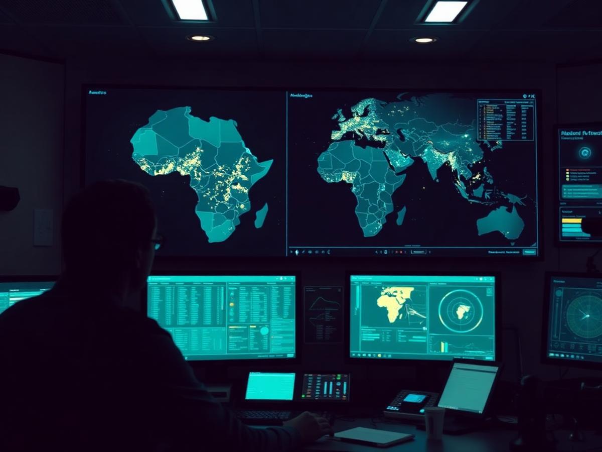 Sala de controlo nacional com mapa de despacho de ambulâncias
